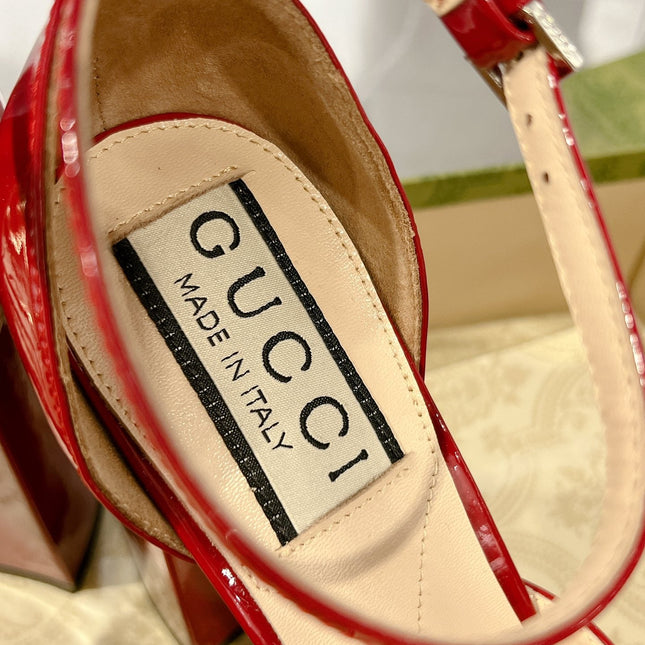 GG CRYSTALS PLATFORM PUMPS SCARLET CALFSKIN