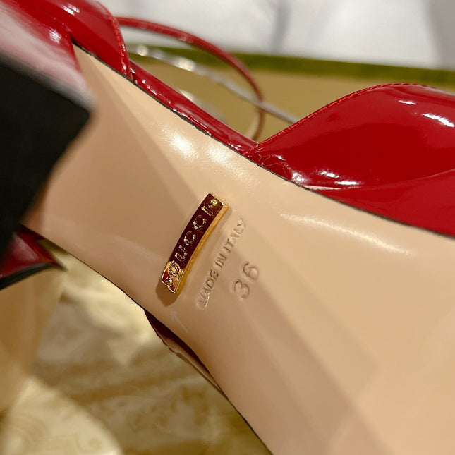 GG CRYSTALS PLATFORM PUMPS SCARLET CALFSKIN