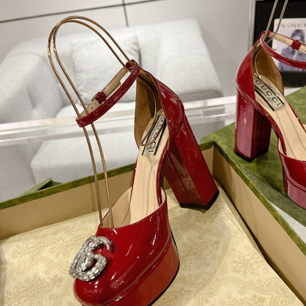 HIGH SANDAL SQUARE HEEL 12 CM IN CHERRY RED CALFSKIN