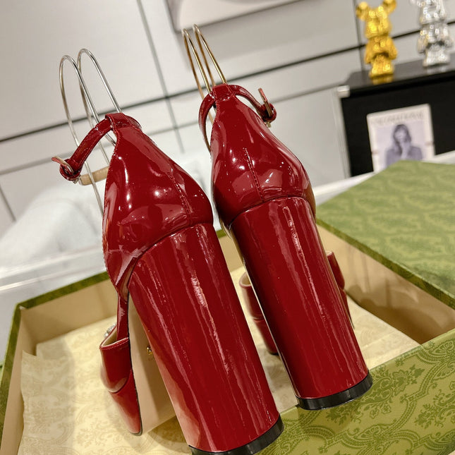 HIGH SANDAL SQUARE HEEL 12 CM IN CHERRY RED CALFSKIN