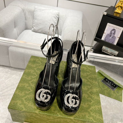 HIGH SANDAL SQUARE HEEL 12 CM IN BLACK CALFSKIN