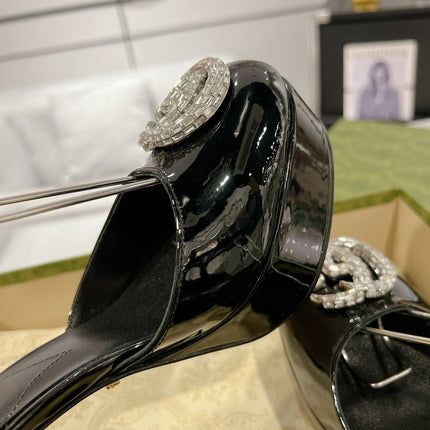GG CRYSTALS PLATFORM PUMPS BLACK CALFSKIN