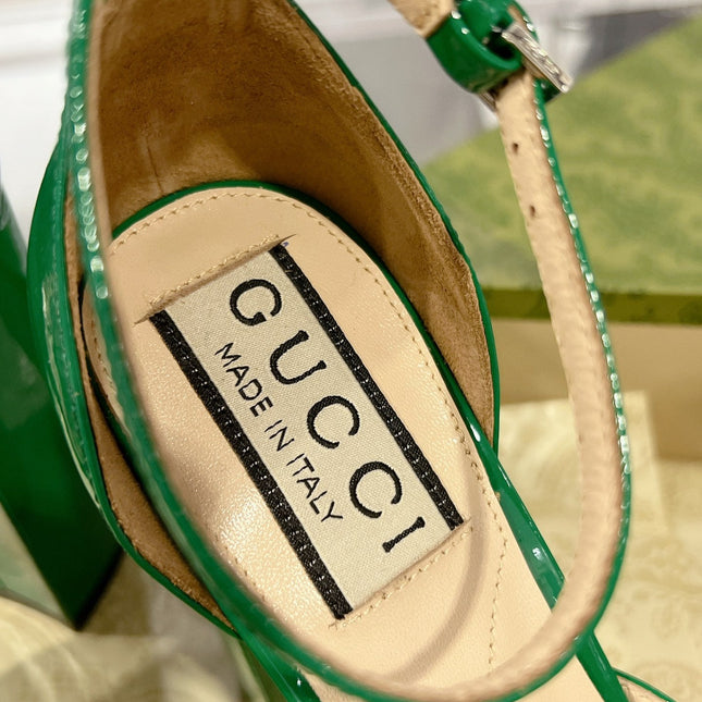 HIGH SANDAL SQUARE HEEL 12 CM IN DARK GREEN CALFSKIN