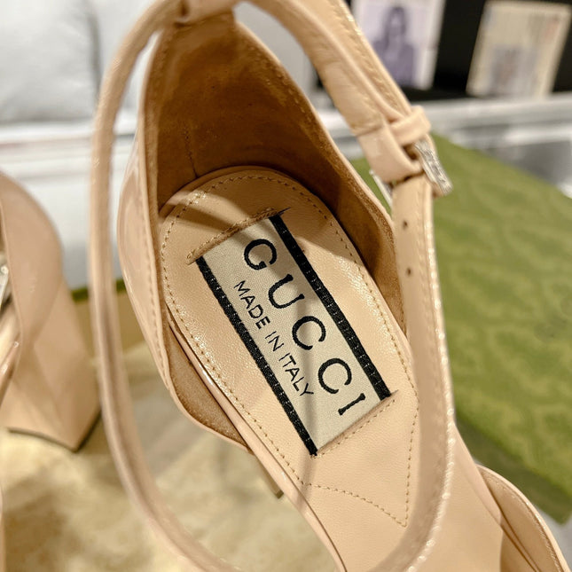 GG CRYSTALS PLATFORM PUMPS CREAM CALFSKIN