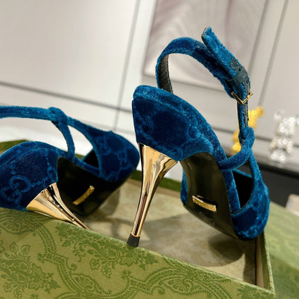 GG SLINGBACK HIGH HEEL PUMP AZURE VELVET