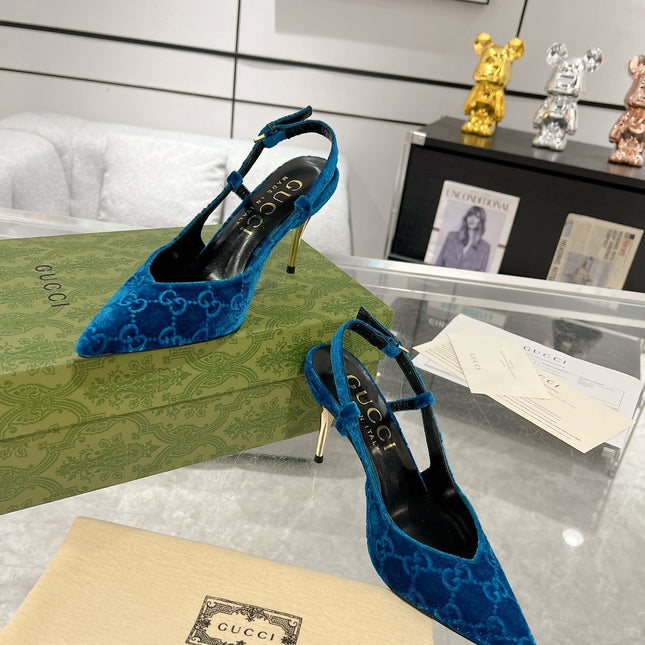 GG SLINGBACK HIGH HEEL PUMP AZURE VELVET