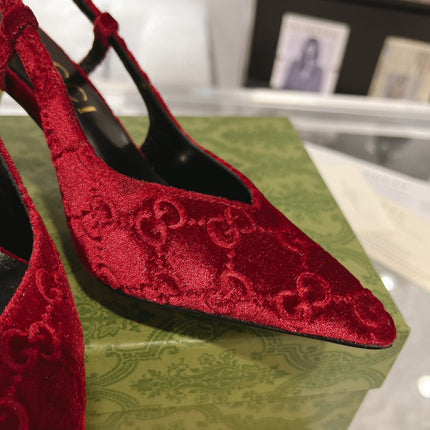 GG SLINGBACK HIGH HEEL PUMP CHERRY VELVET