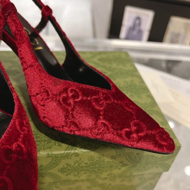 GG SLINGBACK HIGH HEEL PUMP CHERRY VELVET