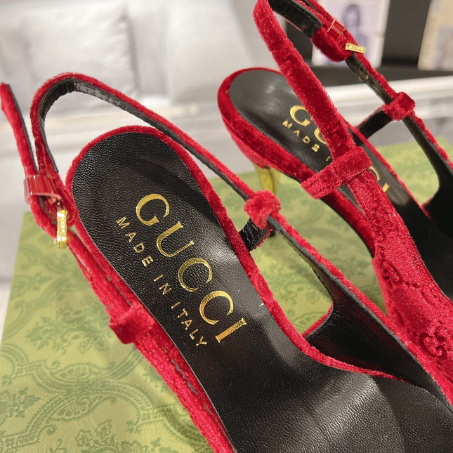GG SLINGBACK HIGH HEEL PUMP CHERRY VELVET