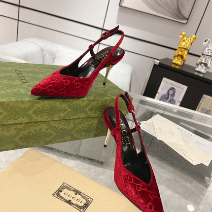 GG SLINGBACK HIGH HEEL PUMP CHERRY VELVET