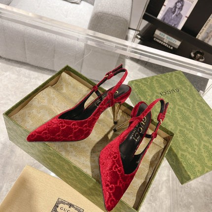 GG SLINGBACK HIGH HEEL PUMP CHERRY VELVET