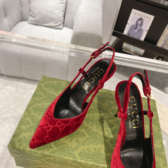 GG SLINGBACK HIGH HEEL PUMP CHERRY VELVET