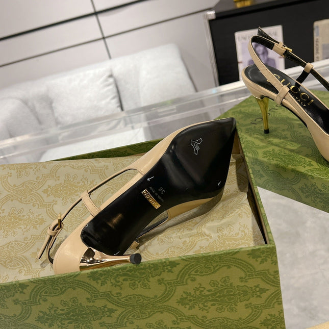 GG SLINGBACK HIGH HEEL PUMP CREAM CALFSKIN
