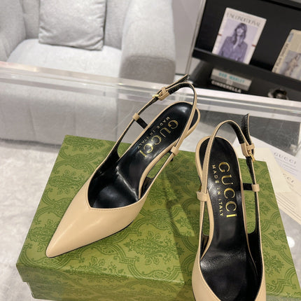 GG SLINGBACK HIGH HEEL PUMP CREAM CALFSKIN
