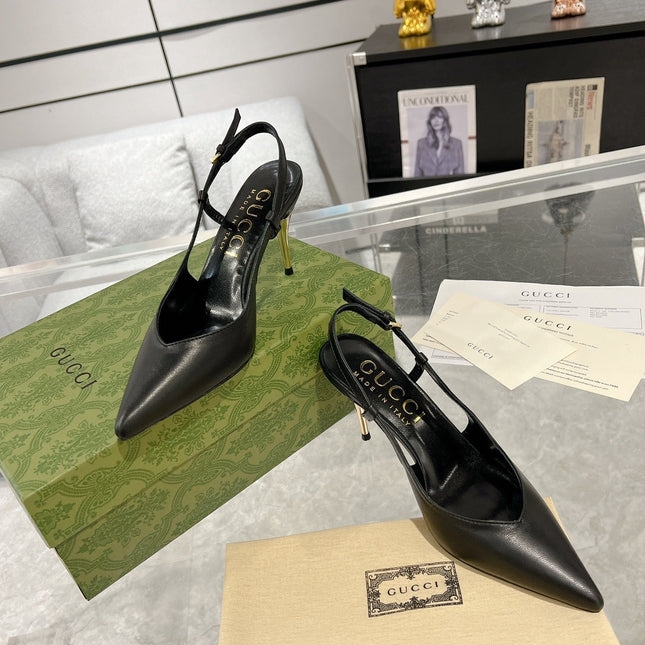GG SLINGBACK HIGH HEEL PUMP BLACK CALFSKIN