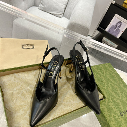 GG SLINGBACK HIGH HEEL PUMP BLACK CALFSKIN