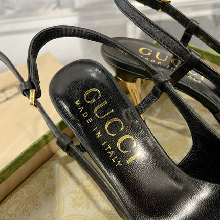 GG SLINGBACK HIGH HEEL PUMP BLACK CALFSKIN