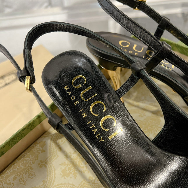 GG SLINGBACK HIGH HEEL PUMP BLACK CALFSKIN