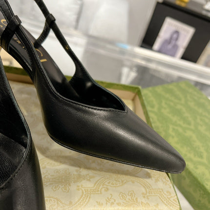 GG SLINGBACK HIGH HEEL PUMP BLACK CALFSKIN