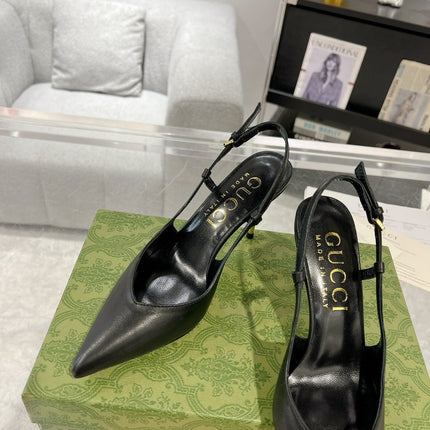 GG SLINGBACK HIGH HEEL PUMP BLACK CALFSKIN