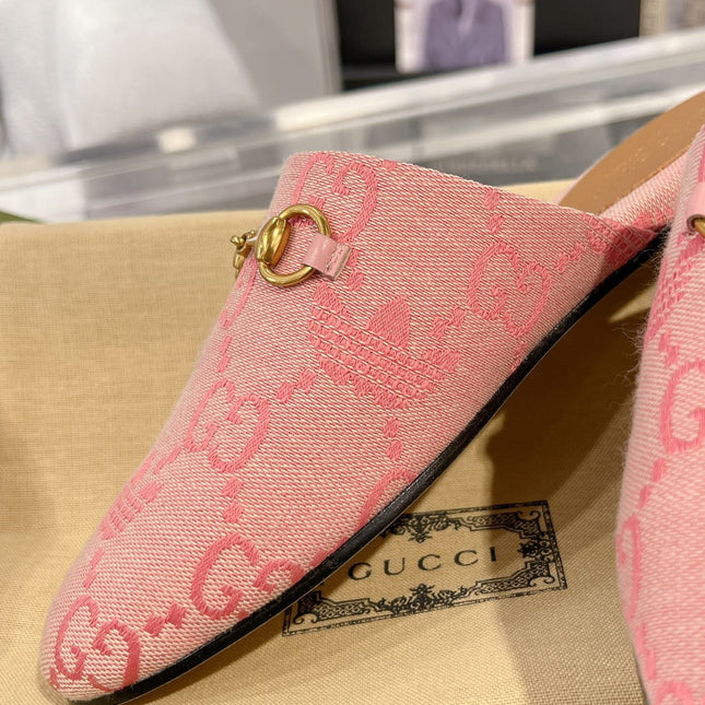 GG & ADIDAS MULE HORSEBIT BUCKLE LIGHT PINK CANVAS