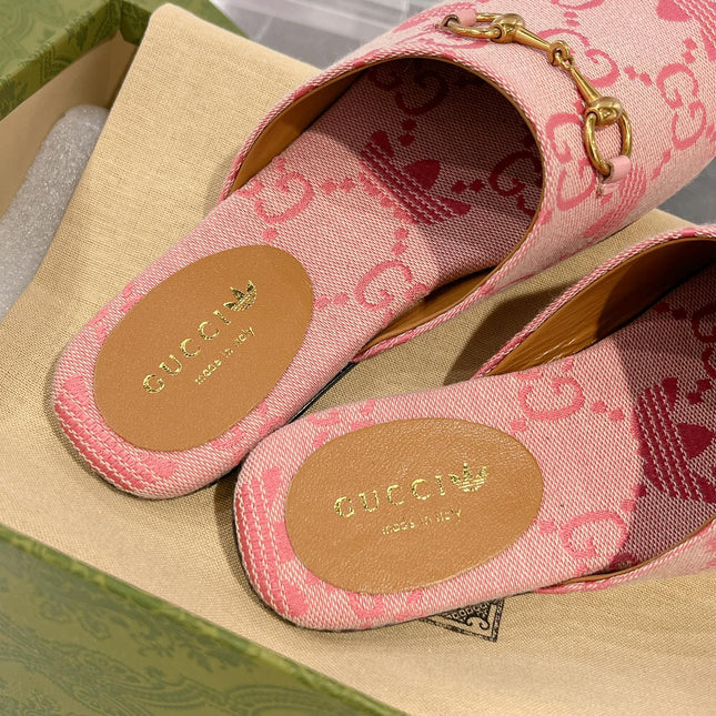 GG & ADIDAS MULE HORSEBIT BUCKLE LIGHT PINK CANVAS