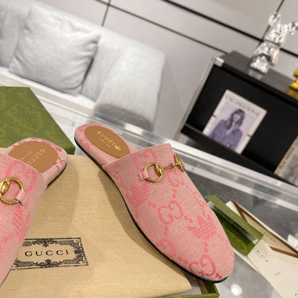 GG & ADIDAS MULE HORSEBIT BUCKLE LIGHT PINK CANVAS