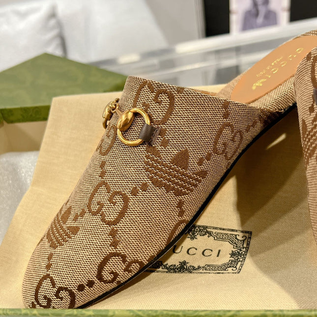 GG & ADIDAS MULE HORSEBIT BUCKLE LIGHT BROWN CANVAS