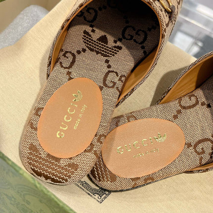 GG & ADIDAS MULE HORSEBIT BUCKLE LIGHT BROWN CANVAS