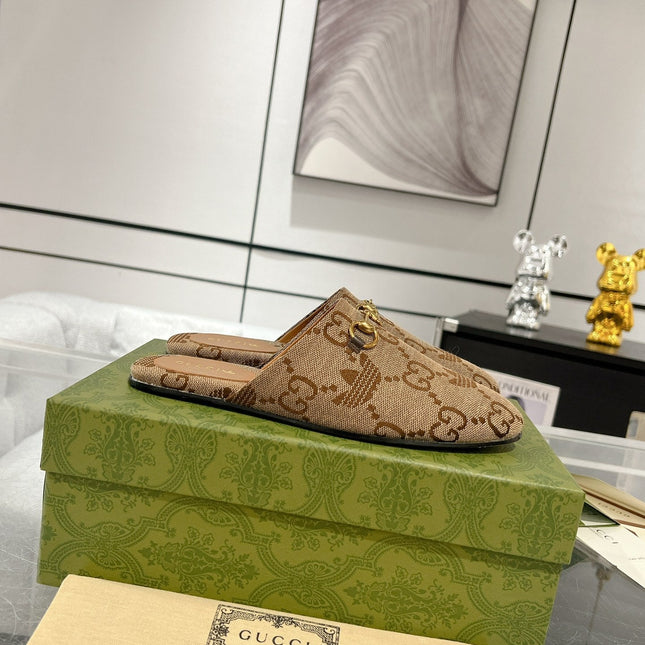 GG & ADIDAS MULE HORSEBIT BUCKLE LIGHT BROWN CANVAS