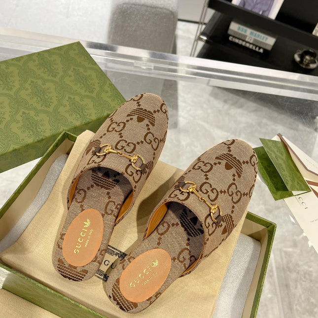 GG & ADIDAS MULE HORSEBIT BUCKLE LIGHT BROWN CANVAS