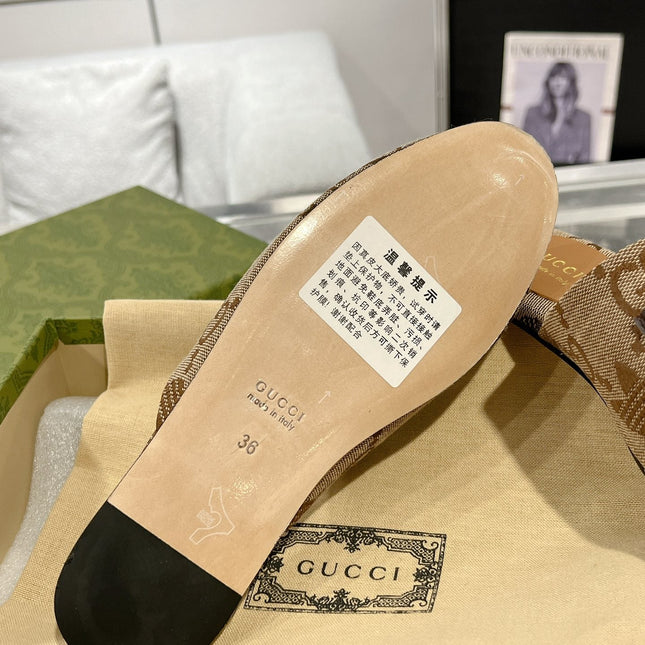 GG & ADIDAS MULE HORSEBIT BUCKLE LIGHT BROWN CANVAS