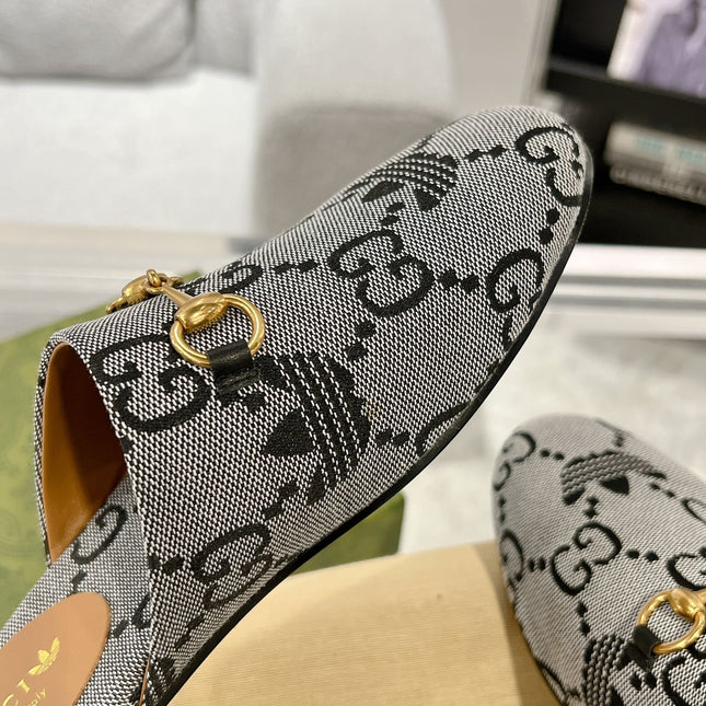 GG & ADIDAS MULE HORSEBIT BUCKLE LIGHT GRAY CANVAS