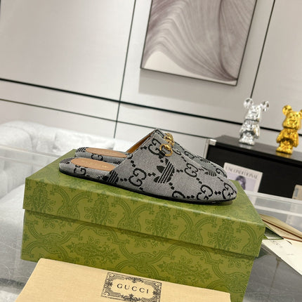 GG & ADIDAS MULE HORSEBIT BUCKLE LIGHT GRAY CANVAS