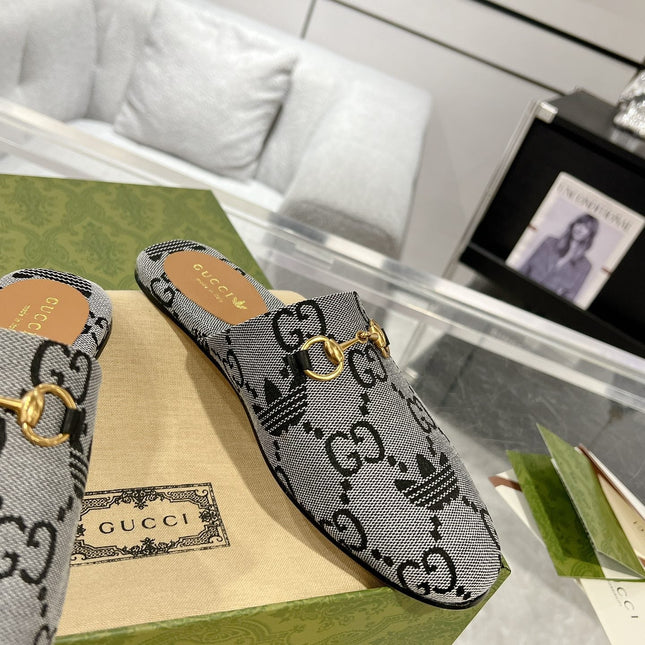 GG & ADIDAS MULE HORSEBIT BUCKLE LIGHT GRAY CANVAS