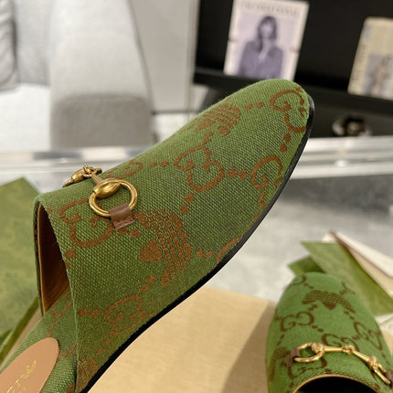 GG & ADIDAS MULE HORSEBIT BUCKLE OLIVE CANVAS