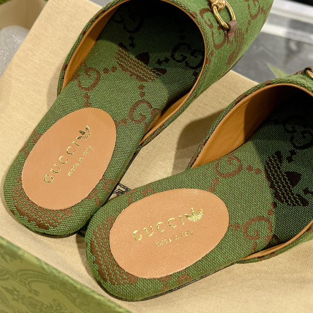 GG & ADIDAS MULE HORSEBIT BUCKLE OLIVE CANVAS