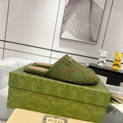 GG & ADIDAS MULE HORSEBIT BUCKLE OLIVE CANVAS