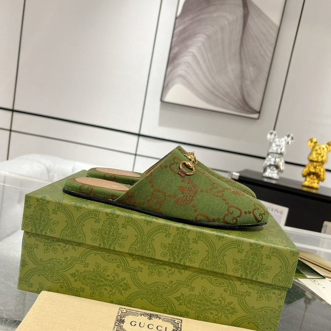 GG & ADIDAS MULE HORSEBIT BUCKLE OLIVE CANVAS