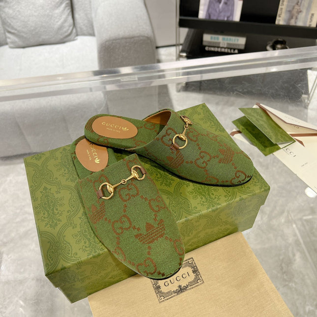 GG & ADIDAS MULE HORSEBIT BUCKLE OLIVE CANVAS