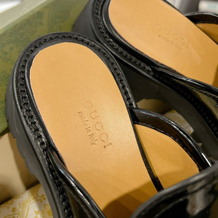 GG MULE WITH HORSEBIT GLOSSY BLACK CALFSKIN