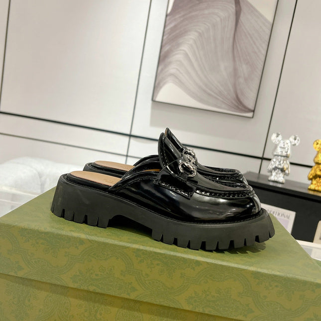 GG MULE WITH HORSEBIT GLOSSY BLACK CALFSKIN