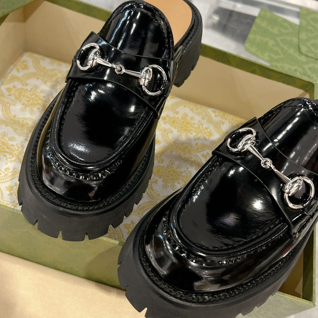 GG MULE WITH HORSEBIT GLOSSY BLACK CALFSKIN