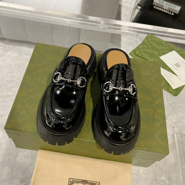 GG MULE WITH HORSEBIT GLOSSY BLACK CALFSKIN