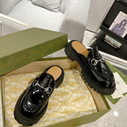 GG MULE WITH HORSEBIT GLOSSY BLACK CALFSKIN