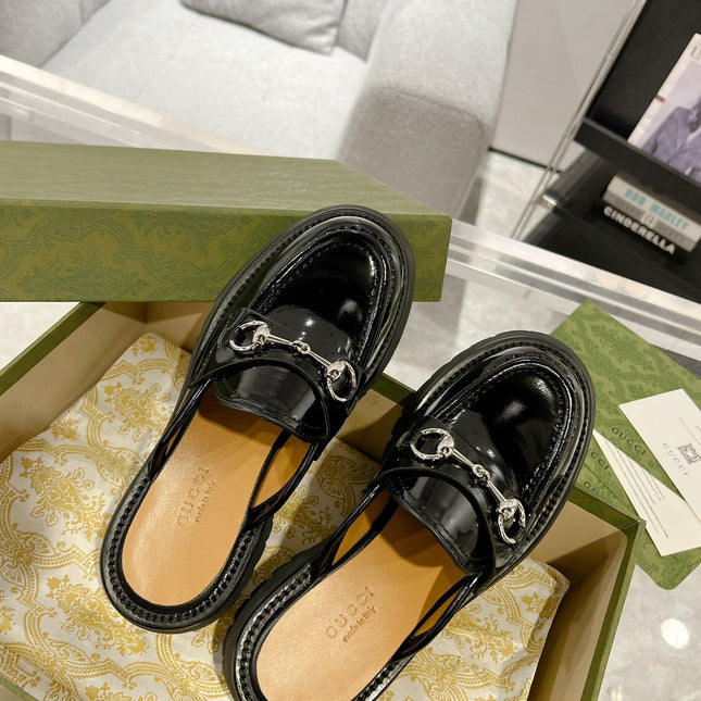 GG MULE WITH HORSEBIT GLOSSY BLACK CALFSKIN