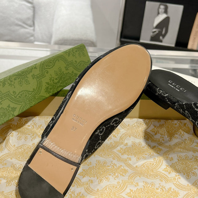 MEN'S MULE WITH HORSEBIT IN BLACK MONOGRAM JACQUARD FABRIC