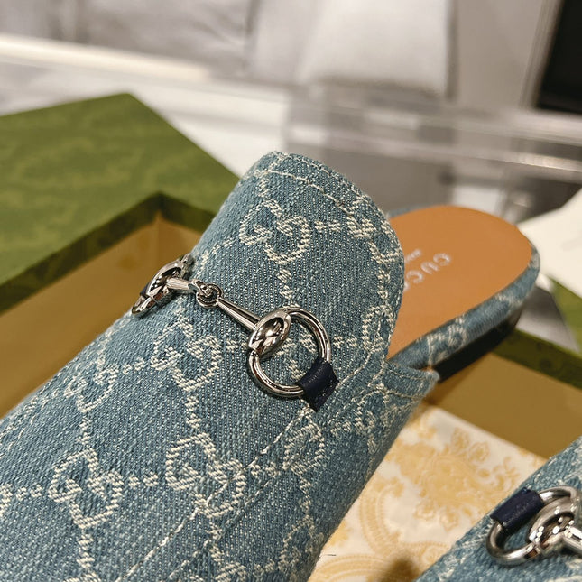 MEN'S MULE WITH HORSEBIT IN SAPHIRE BLUE MONOGRAM JACQUARD FABRIC