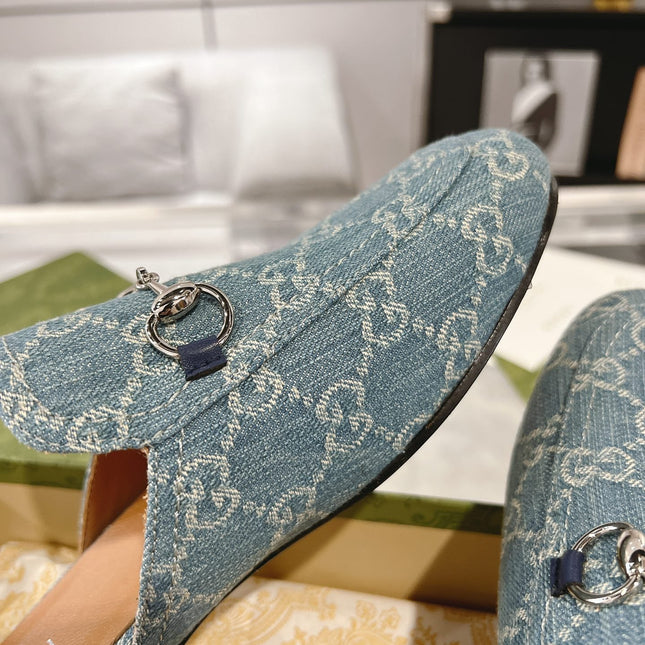 MEN'S MULE WITH HORSEBIT IN SAPHIRE BLUE MONOGRAM JACQUARD FABRIC