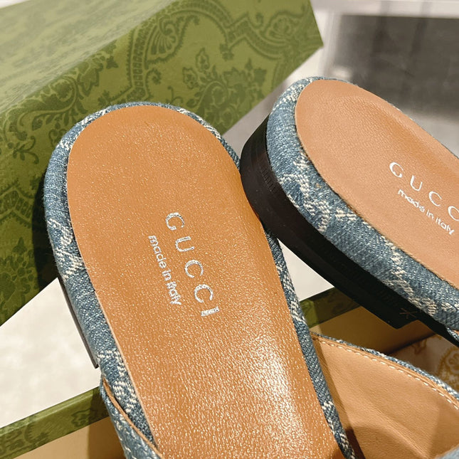 MEN'S MULE WITH HORSEBIT IN SAPHIRE BLUE MONOGRAM JACQUARD FABRIC